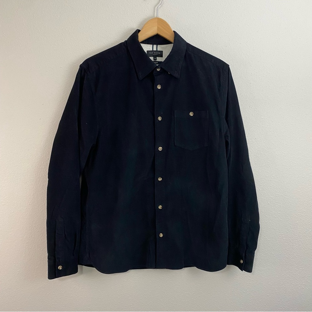 Ted Baker London Ribbed Black Long Sleeve Button Up Top Women’s Size 4‎
